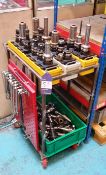 Workshop Trolley & Plastic Box of Various Milling Machine Tool Holders