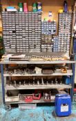Rack & Contents of Milling Tool Holders, Collets, Twist Drill, Taps Tool Tips etc.
