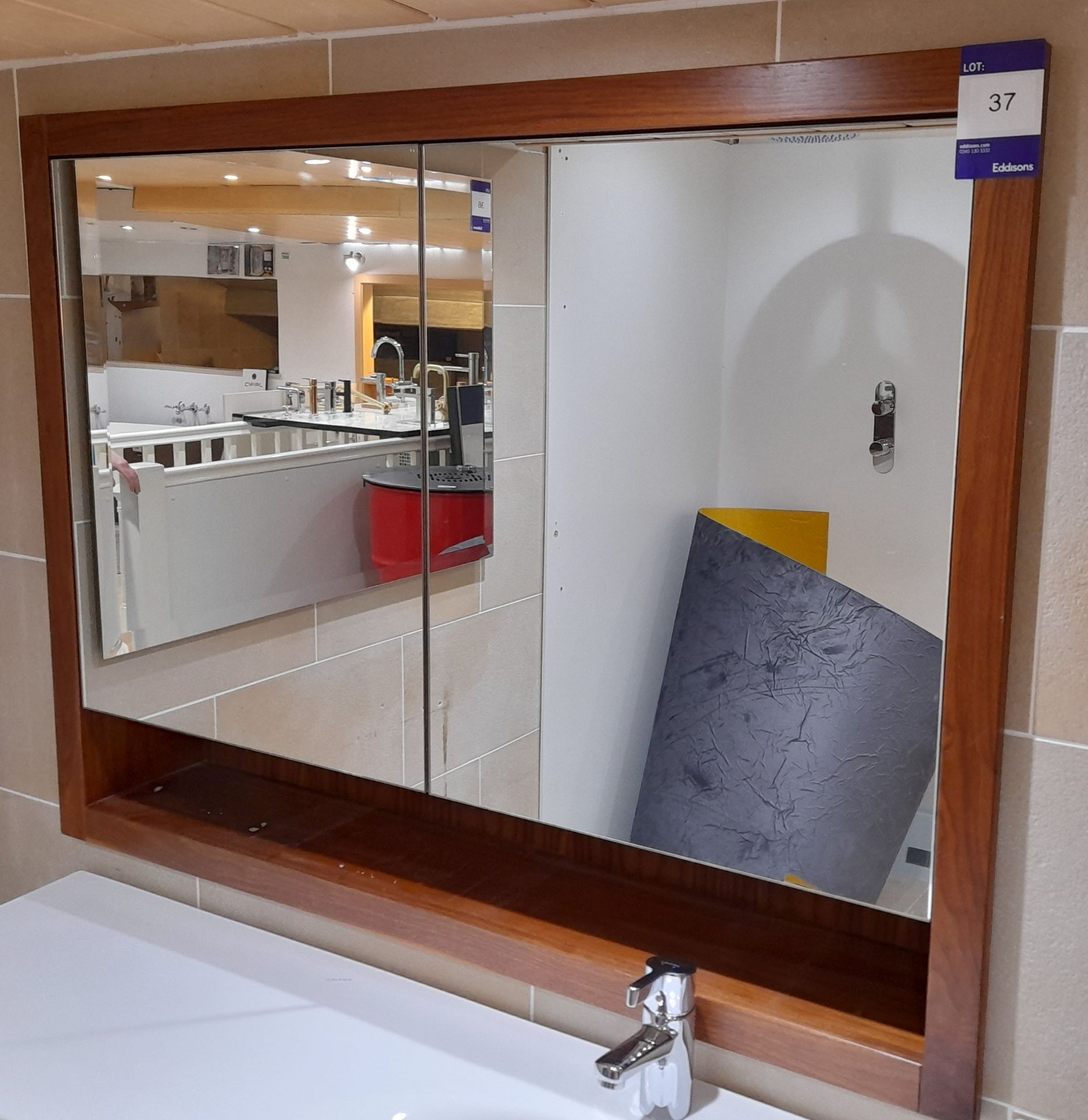 Walnut integrated / built-in mirrored cabinet, to