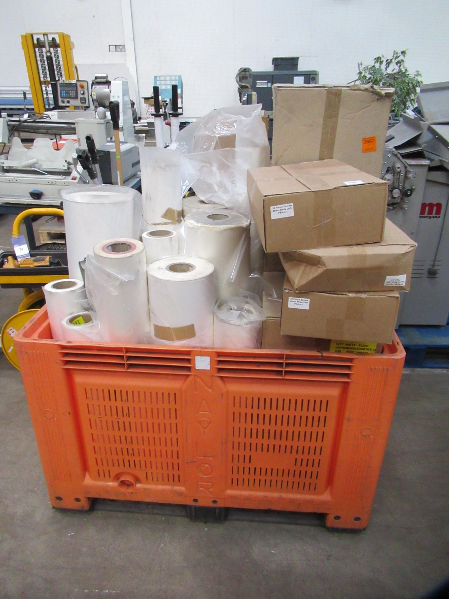 Contents of stillage to include various boxes of spiral binder wire coils/loops and boxes of image