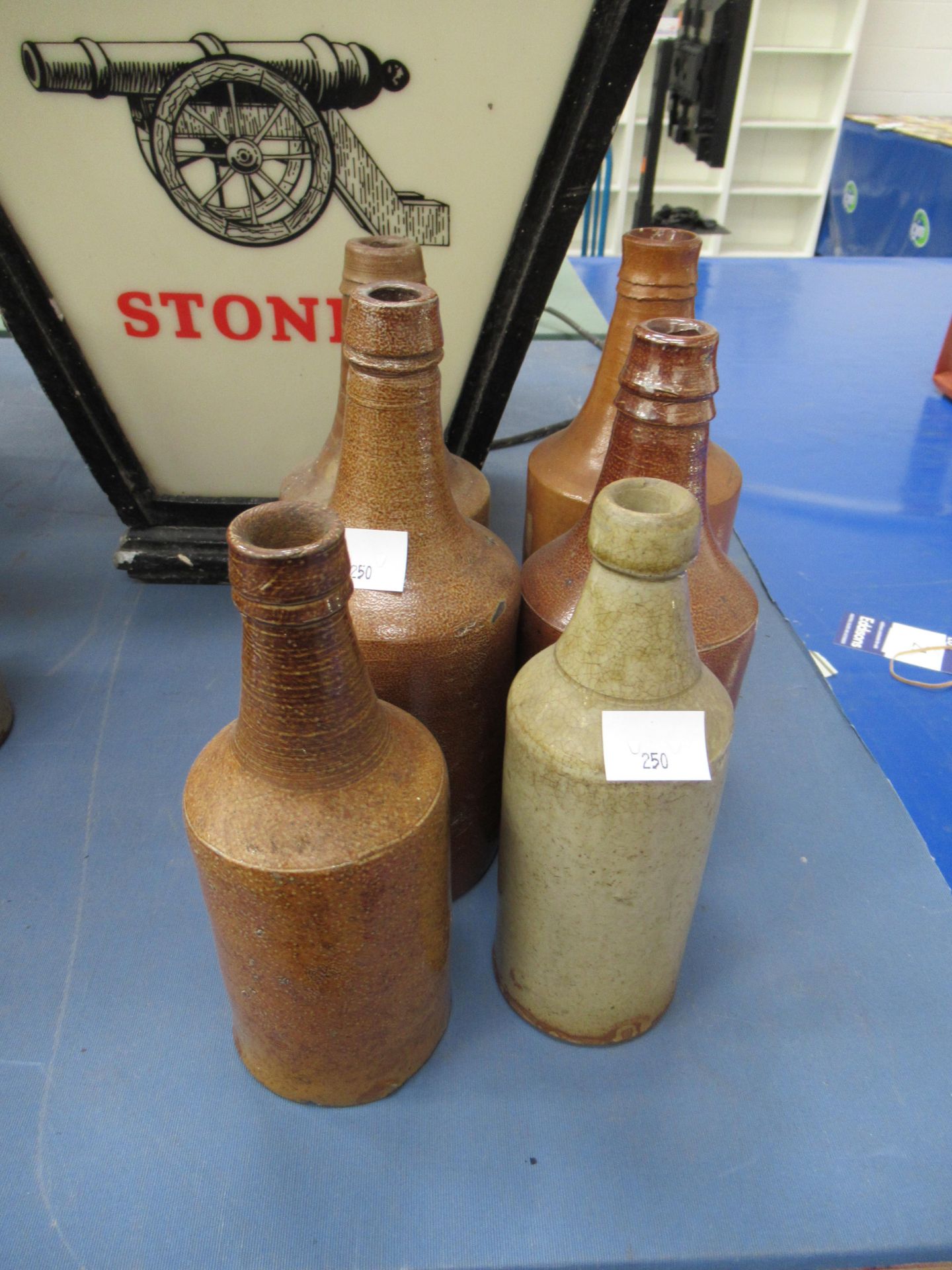 6x salt glazed stone bottles