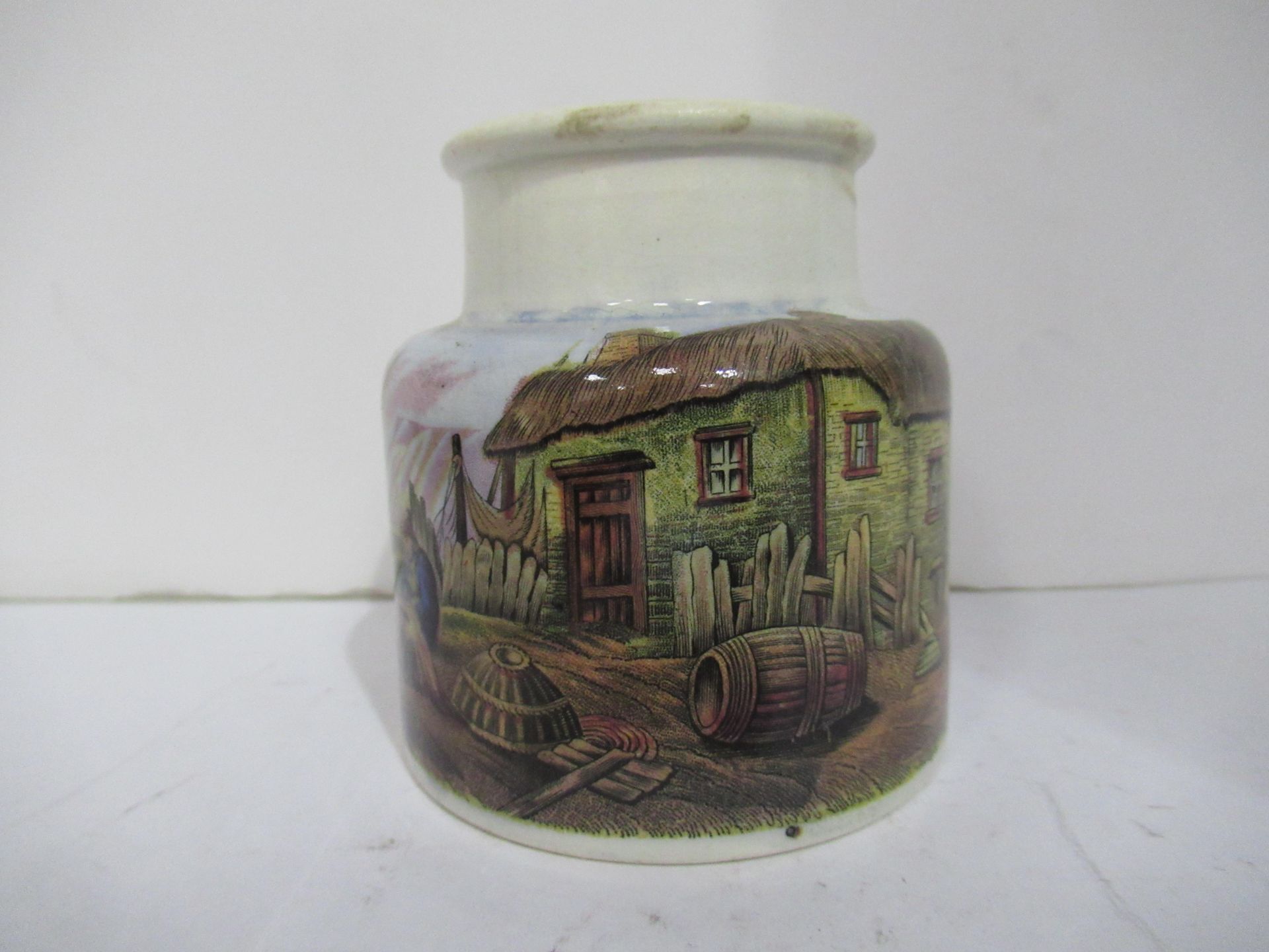 6x Prattware painted jars including one depicting Venice - Image 9 of 42