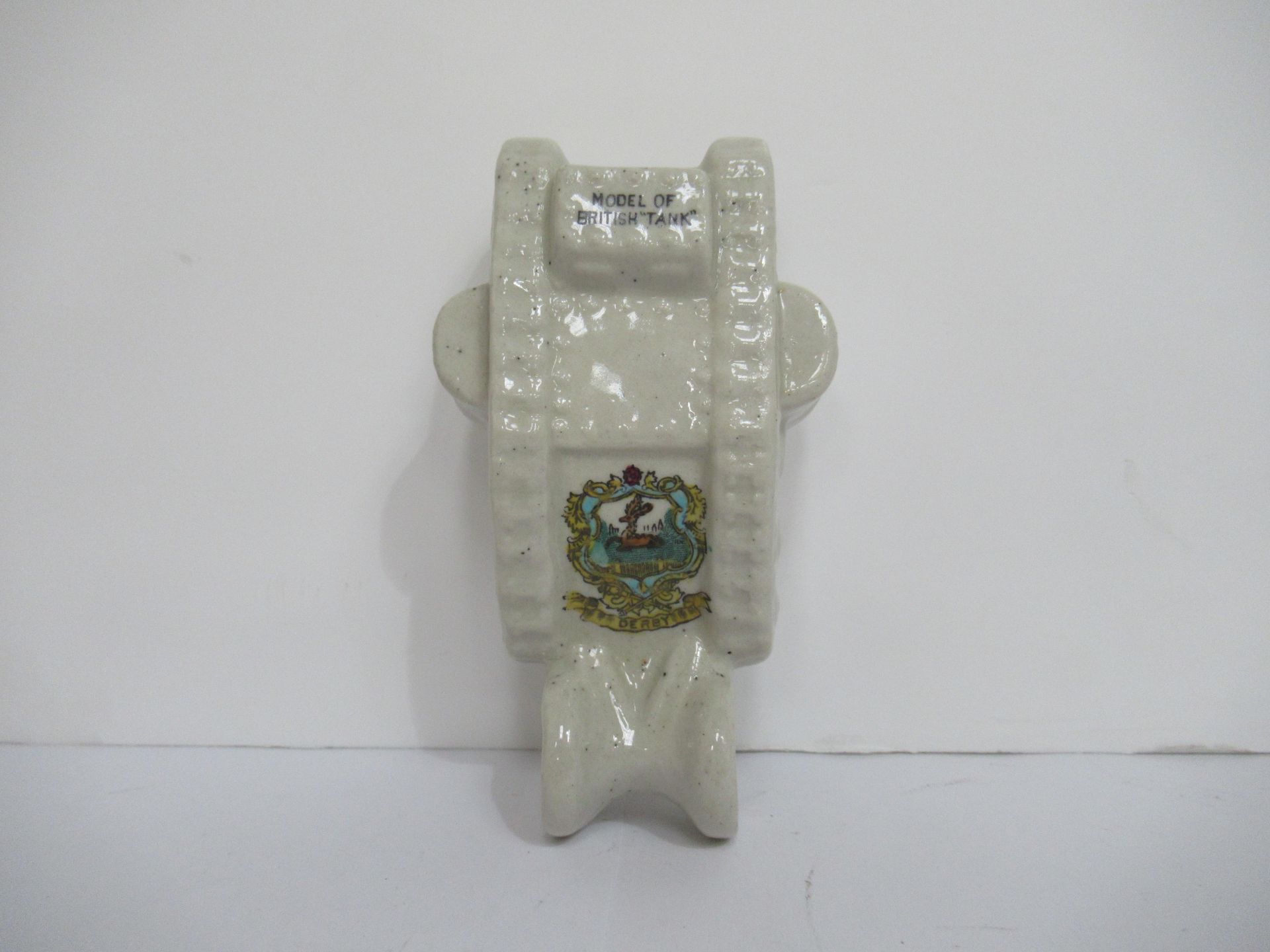Crested China Willow art 'model of British Tank' with Derby coat of arms (130mm x 75mm) - Image 5 of 10