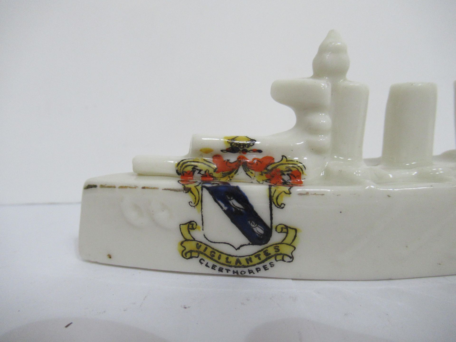 Crested China model of battleship with Cleethorpes coat of arms (120mm x 65mm) - Image 6 of 8