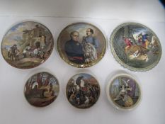 6x Prattware ceramic lids including 'F.M Lord Raglan' & 'General Can Robert' etc