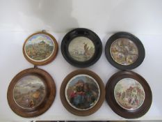 6x Prattware ceramic lids in wooden mounts including 'Philadelphia Exhibition 1878', 'The Ning Po Ri