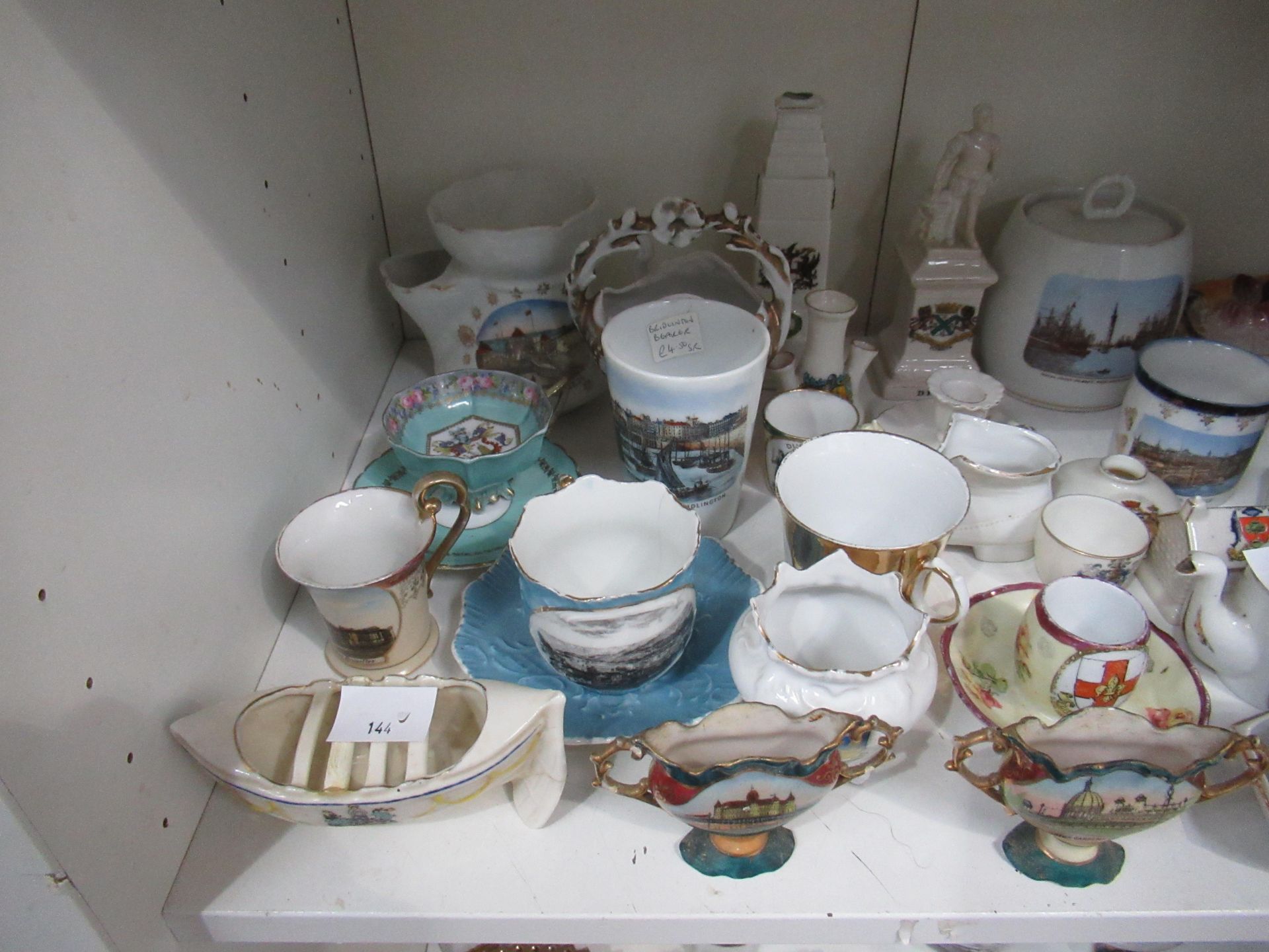 A shelf of assorted crested ceramics, from various locations, including Plymouth, Morcombe, Great Ya - Image 2 of 3
