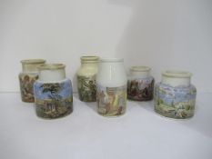 6x Prattware painted jars including one depicting Venice