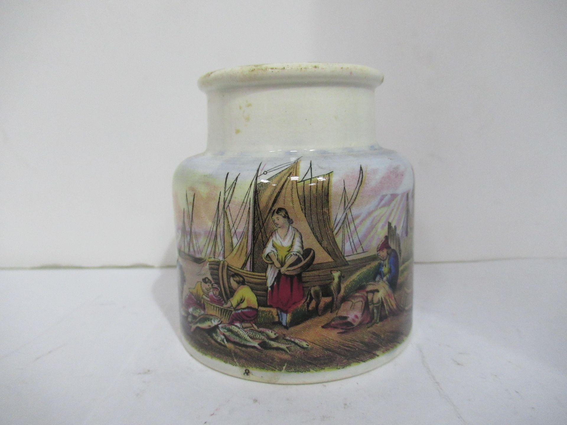 6x Prattware painted jars including one depicting Venice - Image 8 of 42