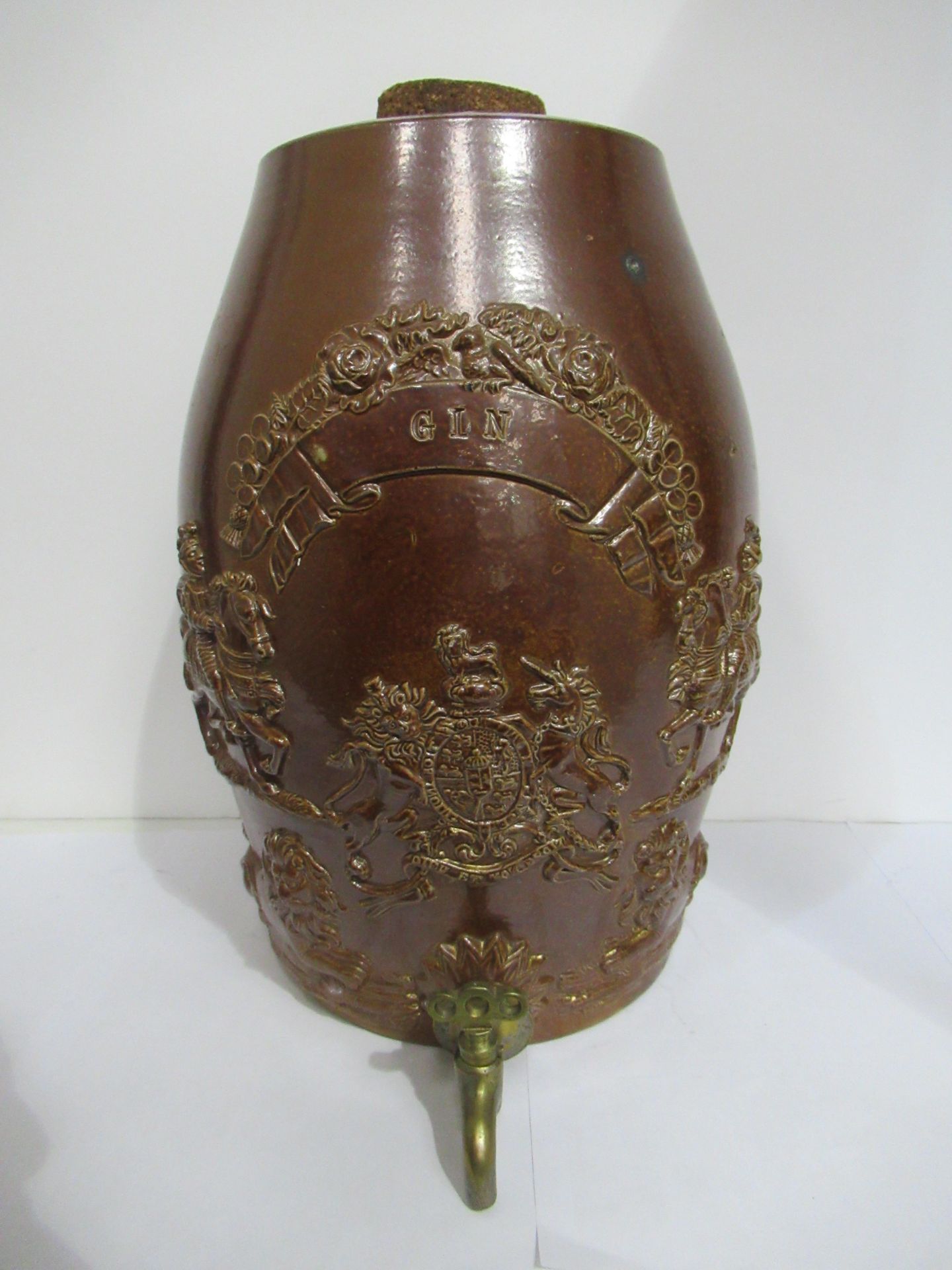 Salt glazed vintage gin decanter with brass tap