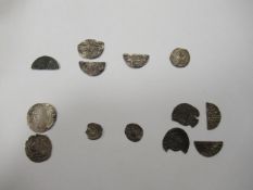8x various "Silver" coin fragments including Henry III, Scottish WHM 1195-1205, etc and 5x "silver"