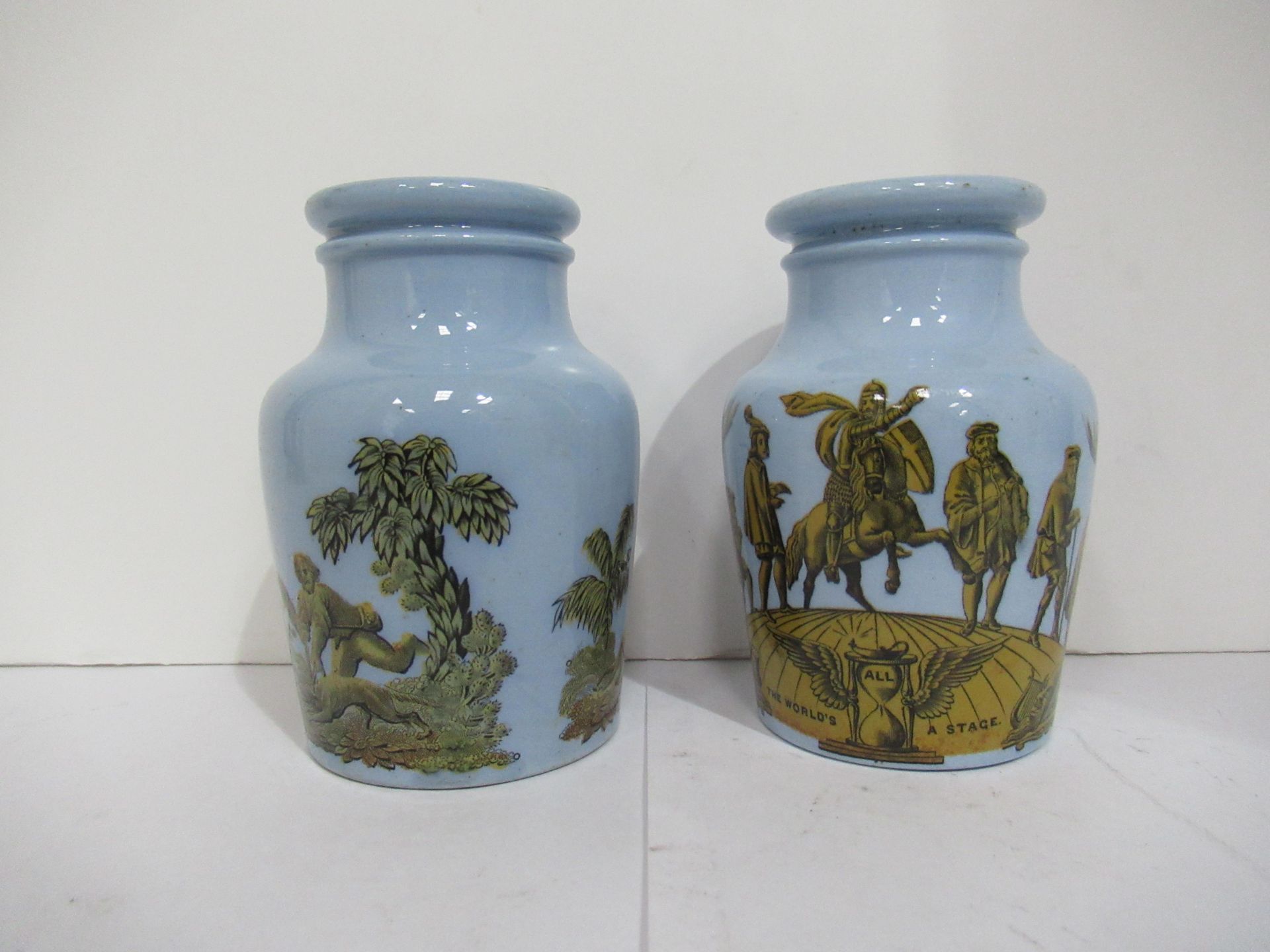 2x Prattware blue jars, one Shakespeare 'The Worlds a Stage' - Image 3 of 27