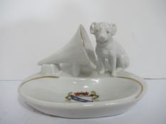 Crested China model of HMV mascot with Cleethorpes coat of arms