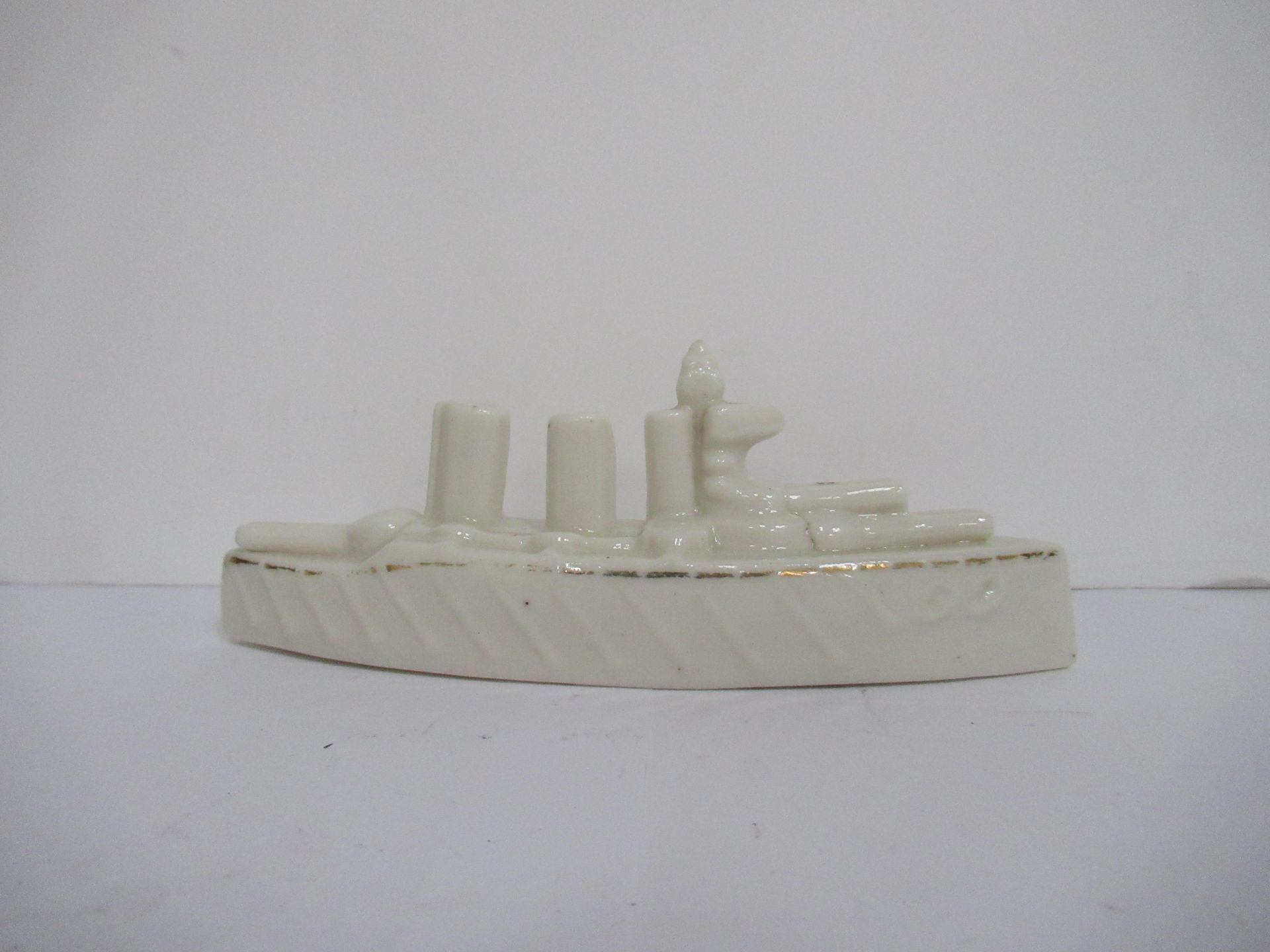 Crested China model of battleship with Cleethorpes coat of arms (120mm x 65mm) - Image 3 of 8