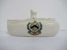 Crested China model of Submarine with Grimsby coat of arms (120mm x 60mm)