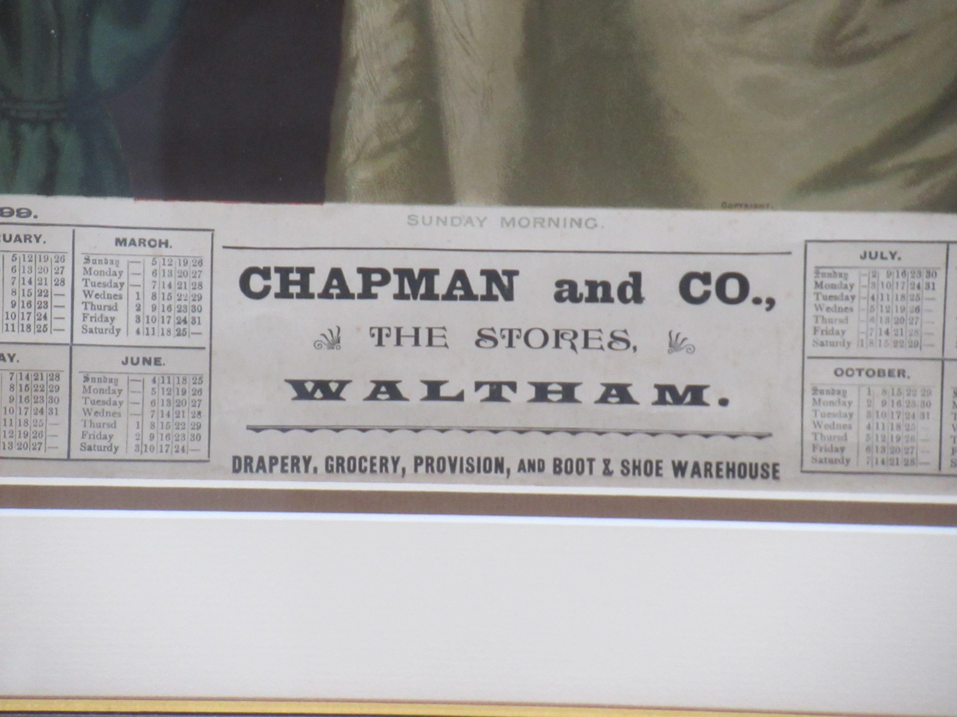 Chapman and C, Waltham- The Stores 'Sunday Morning' 1899 calendar in frame (35cm x 54cm) - Image 3 of 6