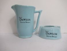 Peter Dawson scotch whisky advertising jug and ash Tray both matching baby blue colour