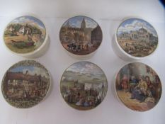 6x Prattware ceramic lids including 'Shakespeare House', 'Pegwell Bay', 'Philadelphia Exhibition 187