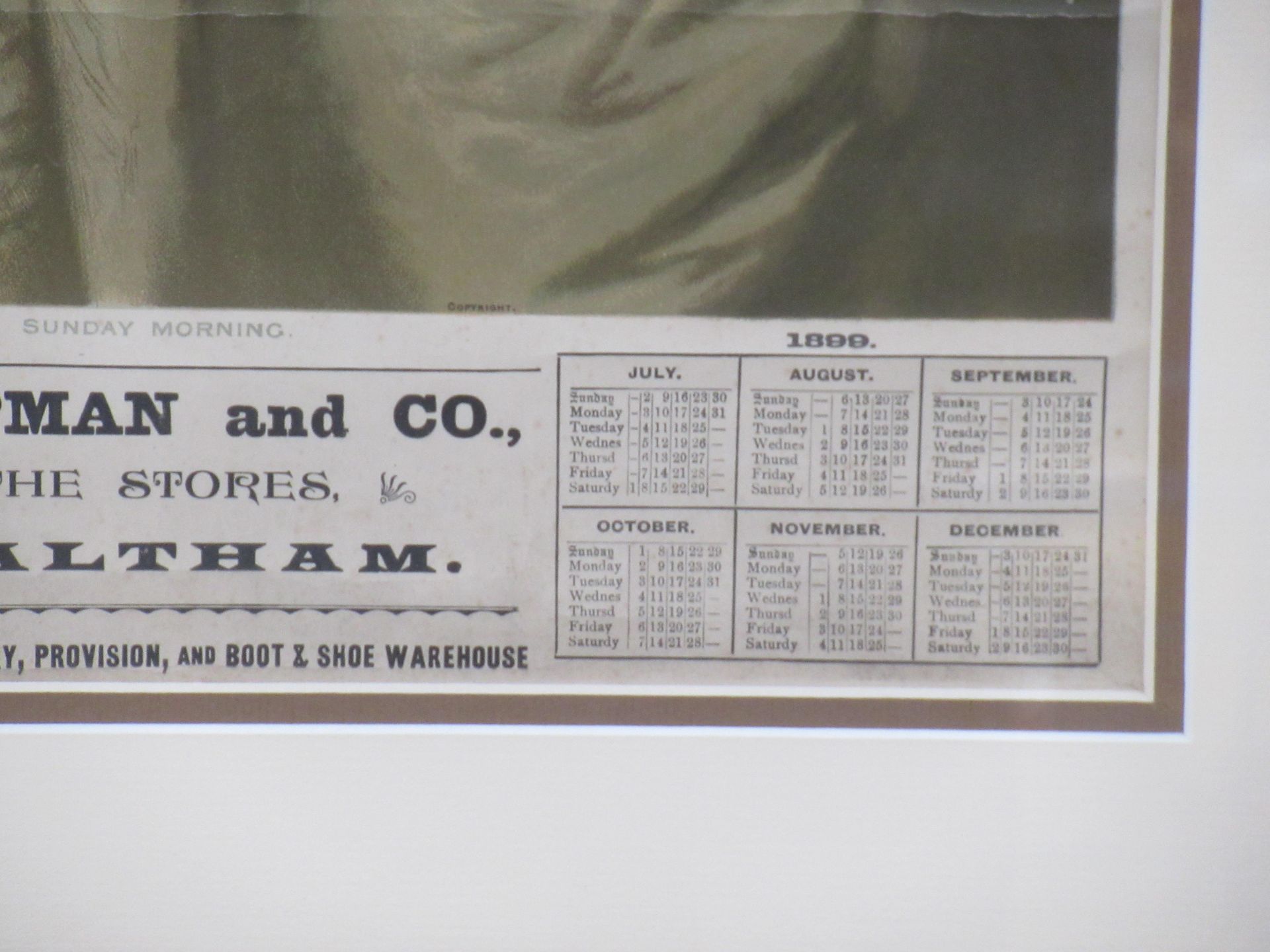 Chapman and C, Waltham- The Stores 'Sunday Morning' 1899 calendar in frame (35cm x 54cm) - Image 5 of 6