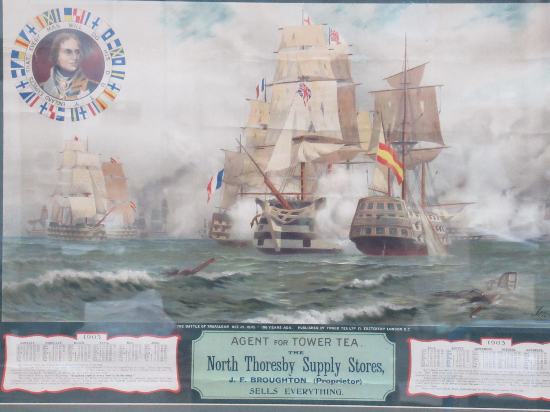 North Thorsby Supply Stores, J.F. Broughton 'The Battle of Trafalgar Oct 21 1805' 1905 calendar in f - Image 2 of 5