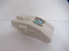 Crested China waterfall heraldic 'model of a British Tank' with Cleethorpes coat of arms