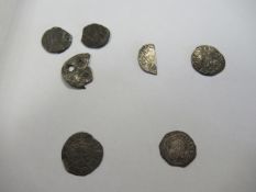 3x various "silver" coins and 4x various "silver" coin fragments