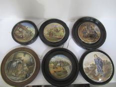 6x Prattware ceramic lids in wooden mounts including 'Country Quarters', 'Walmer Castle', 'Shakespea