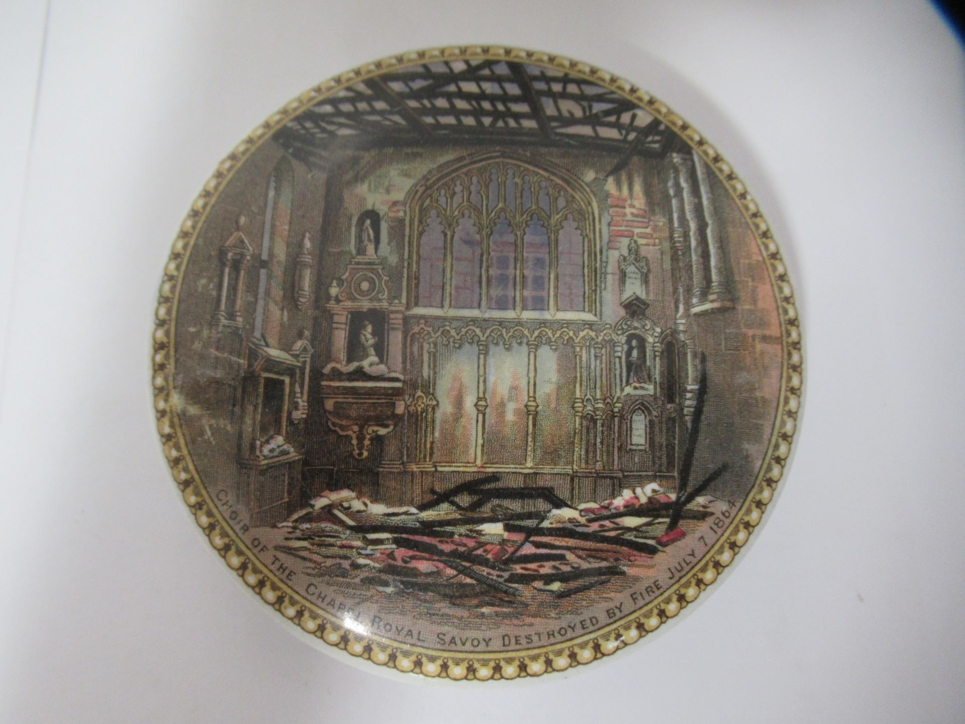 6X Prattware ceramic lids including 'Peace', 'Choir of the Chapel Royal Savoy Destroyed by Fire, Jul - Image 8 of 24
