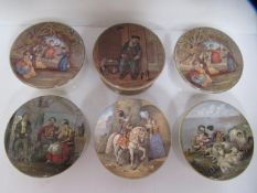 6x Prattware ceramic lids including 'On Guard', 'The Rivals', 'The Cavalier', and 'Peace'