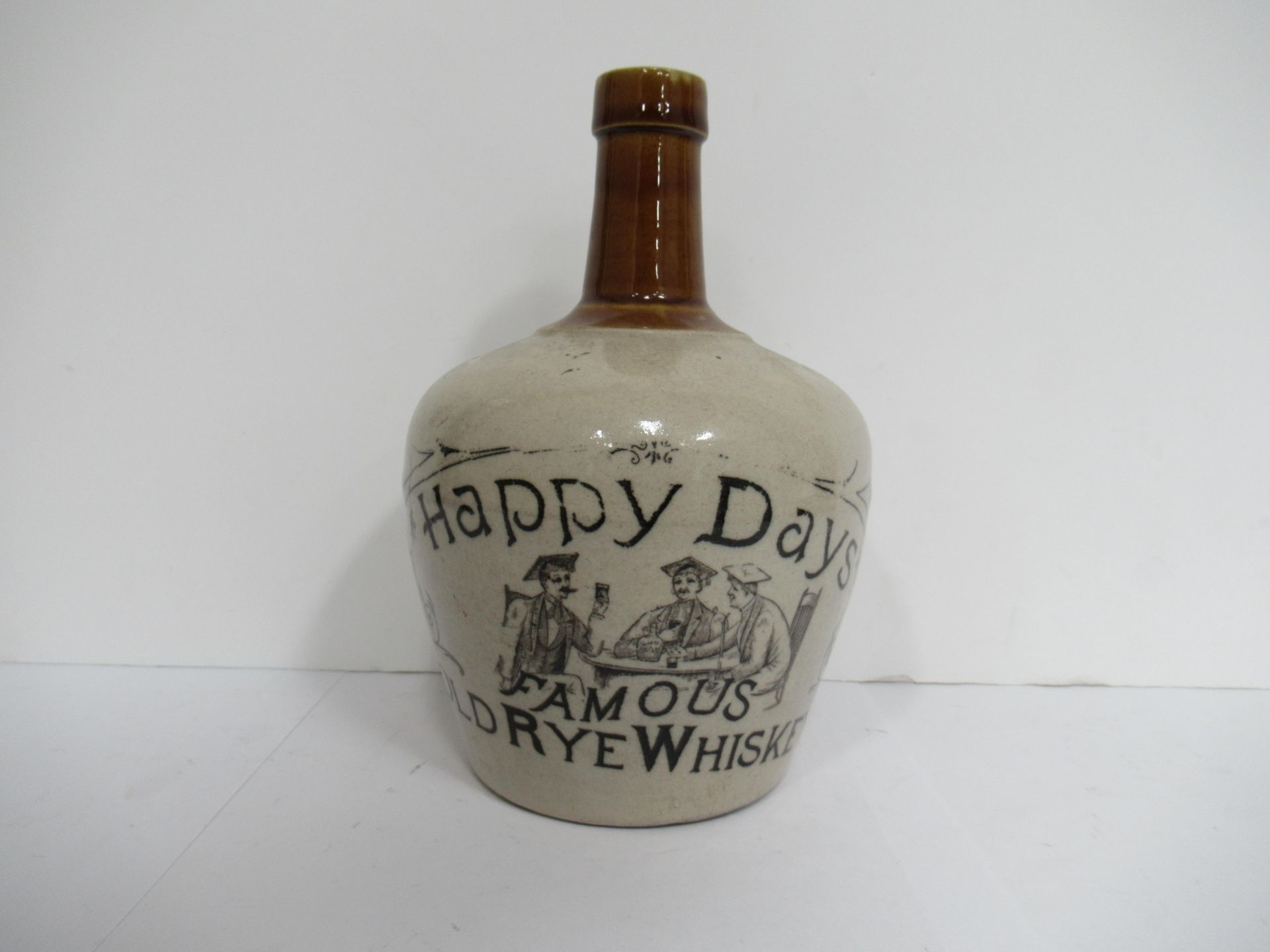 Happy Days Famous old rye whisky stone jug
