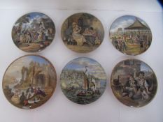 6x Prattware ceramic lids including 'The Best Card', 'Wimbledon July 2nd 1860', 'The Village Wedding