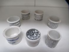 7x stone remedial/advertising pots including Holloways Gout and Rheumatism, Reed Brothers Egyptian S