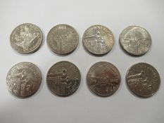 8x £5 coins to include 5x Vivat Regina, 1x Cordiale Entente an 2x Horatio Nelson