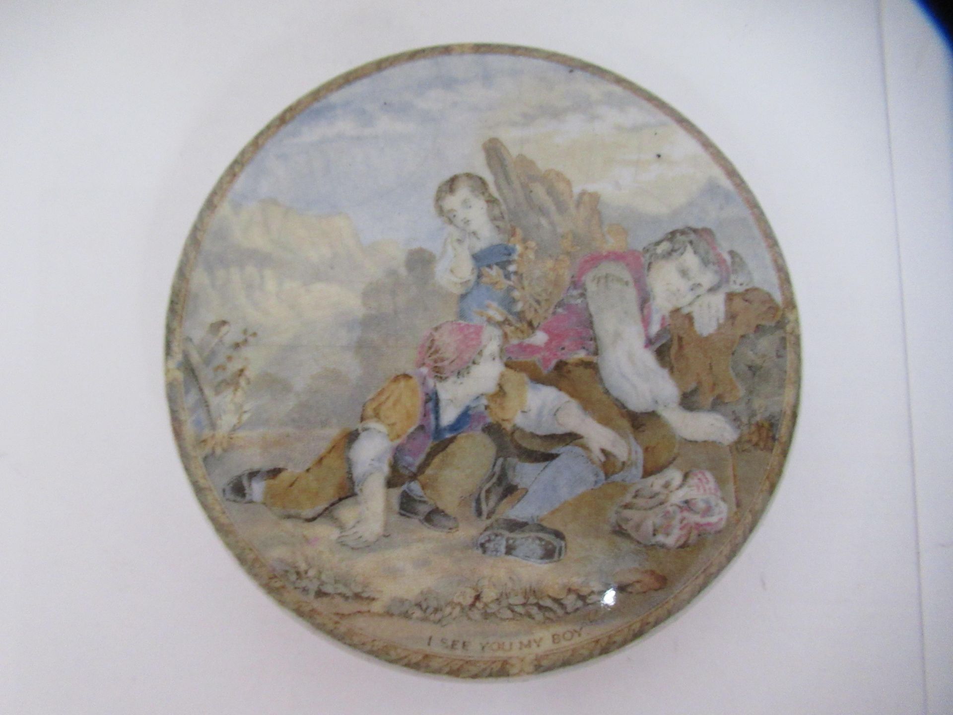 6x Prattware ceramic lids including 'Landing the Fare- Pegwell Bay', 'I See You My Boy', 'Dr Johnson - Image 2 of 25