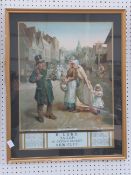 R. Lord, Baker, 12 Oxford Street, New Clee 'Dignity and Imprudence' 1892 calendar in frame (40cm x 5