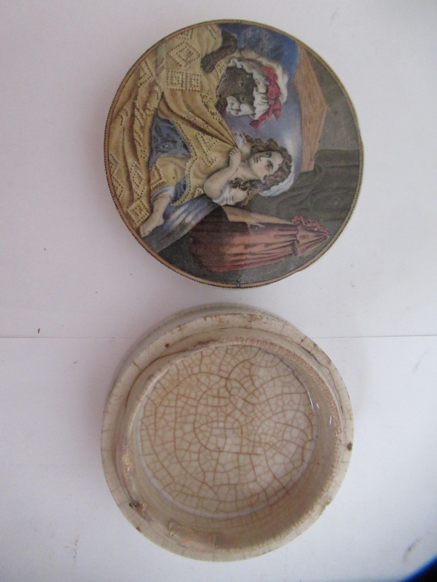 6x Prattware ceramic lids including Pompey & Caesar', 'The Wolf and the Lamb', and 'Wouverman Pinx' - Bild 2 aus 31