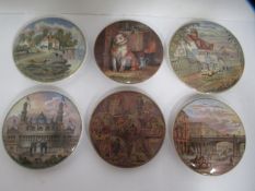 6x Prattware ceramic lids including 'Pegwell Bay', 'Low Life', 'Paris Exhibition 1878', 'Holborn Via