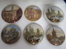 6x Prattware ceramic lids including 'The Residence of Anne Hathaway', 'Strasburg', 'Albert Memorial'