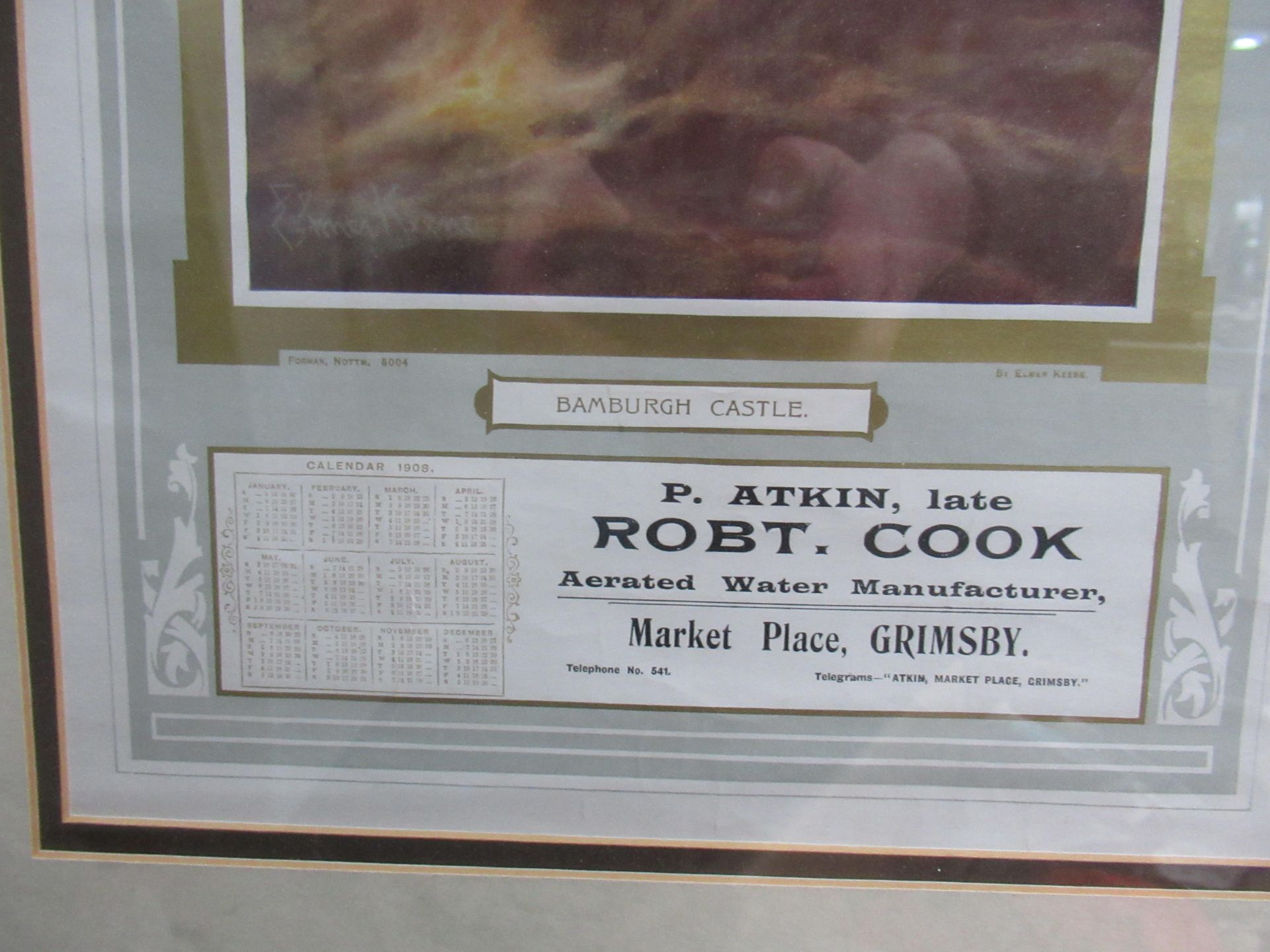 2x P. Atkin late Robt. Cook aerated water manufacturer 1908 calendars titles "Bamburgh Castle" and - Image 9 of 11