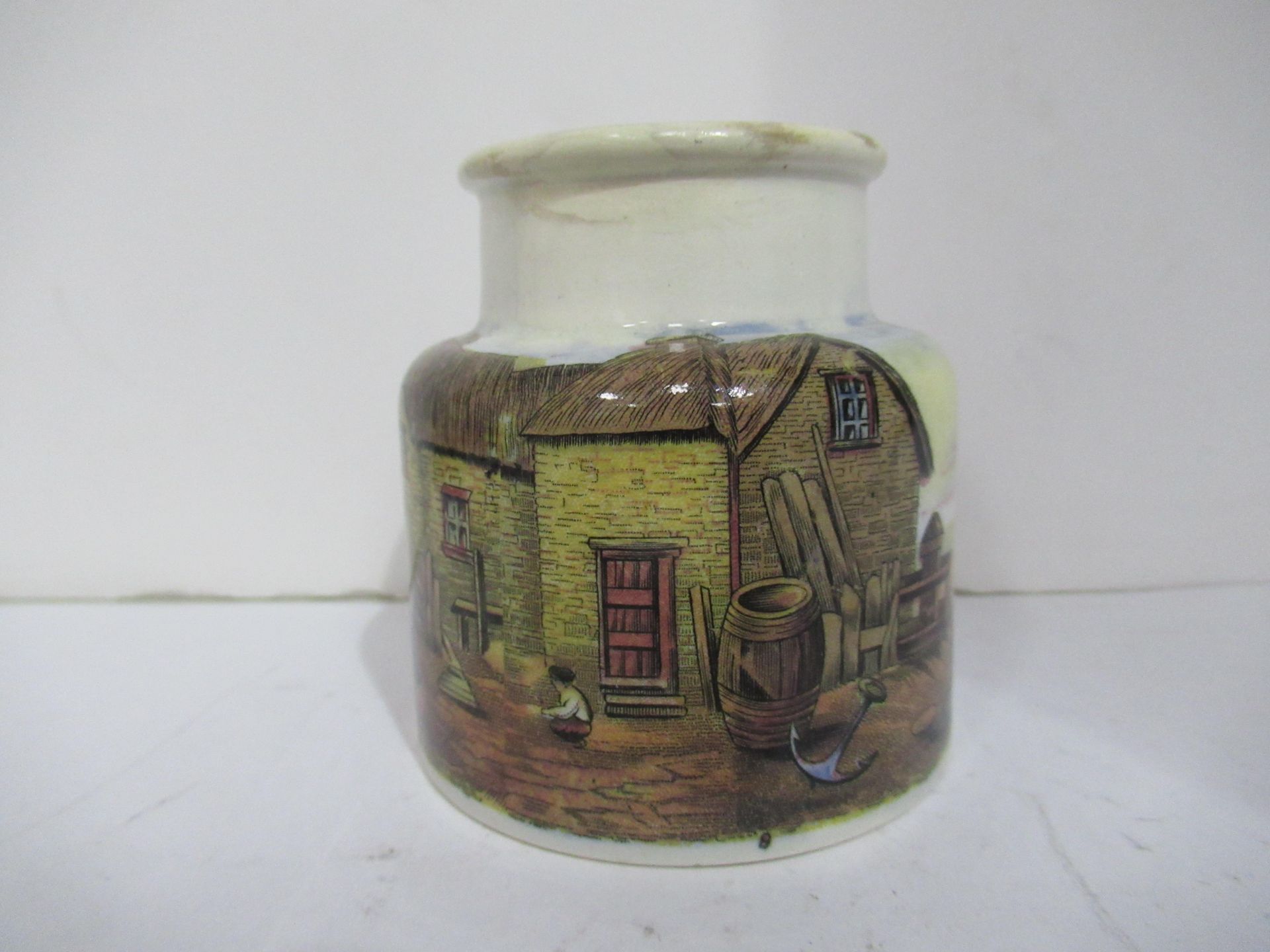 6x Prattware painted jars including one depicting Venice - Image 10 of 42