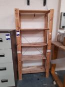 Wooden 5 shelf rack, pigeonhole unit & 2 – tall side tables