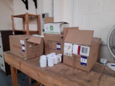 4 – boxes of various ceramic mugs, and 1 – box of deluxe knit cushion covers, as photographed