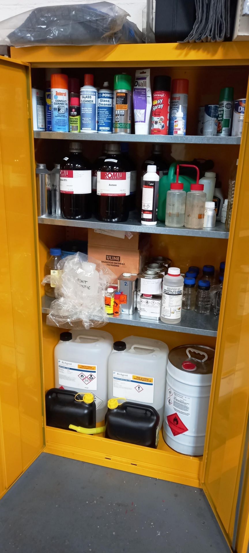 Hazardous Substance Metal Cabinet & Contents to include Acetone, N-Heptane 95%, Ethanol, - Image 2 of 2