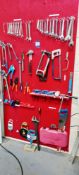 Quantity of Various Hand Tools to Wall to include Spanners, Handsaws, Heavy Duty Spanners, Various