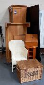 Quantity of Various Furniture to include Wardrobe, Table, Wicker Chair & Basket