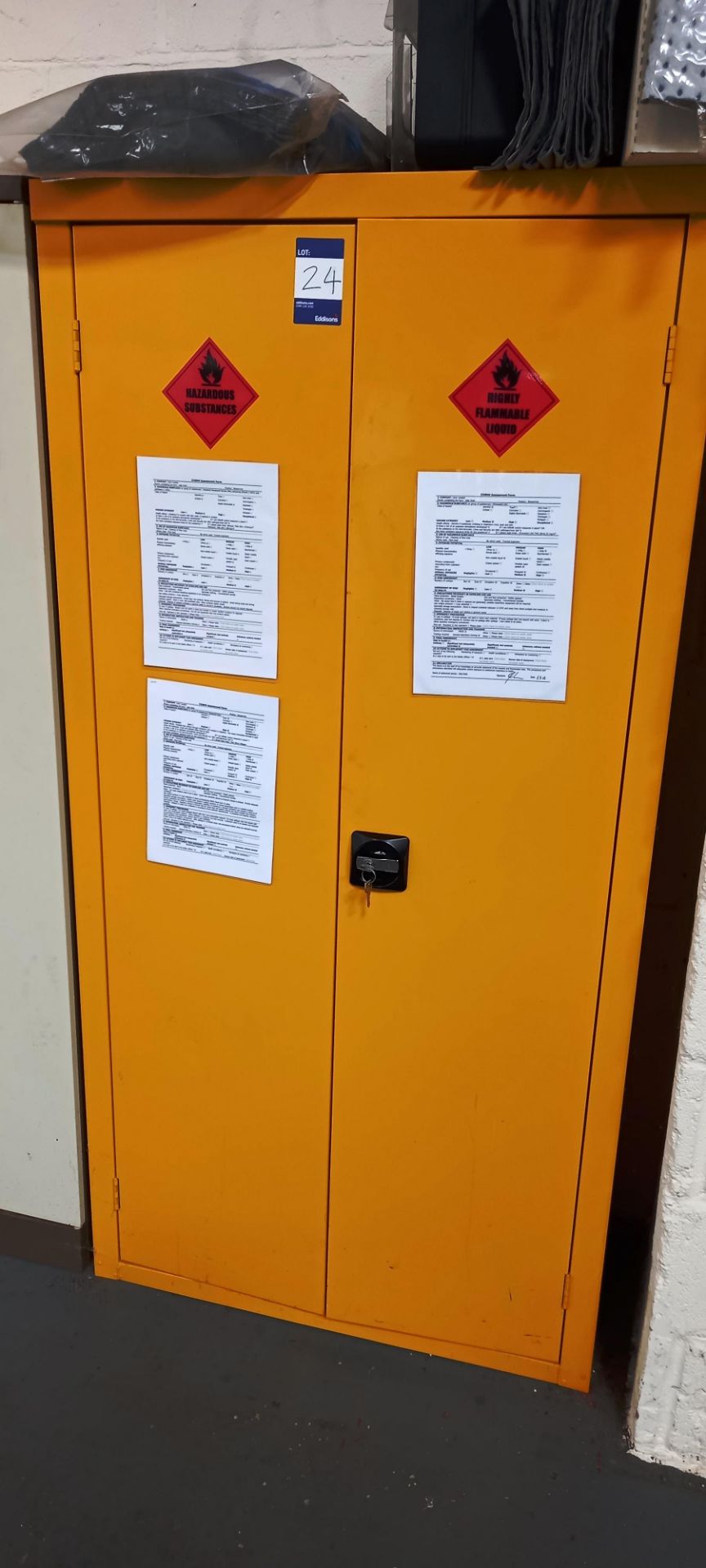 Hazardous Substance Metal Cabinet & Contents to include Acetone, N-Heptane 95%, Ethanol,