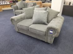 Grey fabric upholstered, 2 seater, scatter cushioned back sofa (Return - Damage to arm)