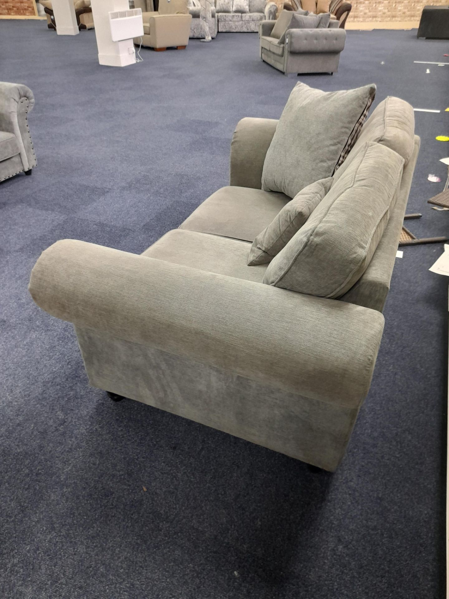 Grey fabric upholstered, 3 seater, standard cushioned back sofa (Ex-Display) - Image 3 of 5