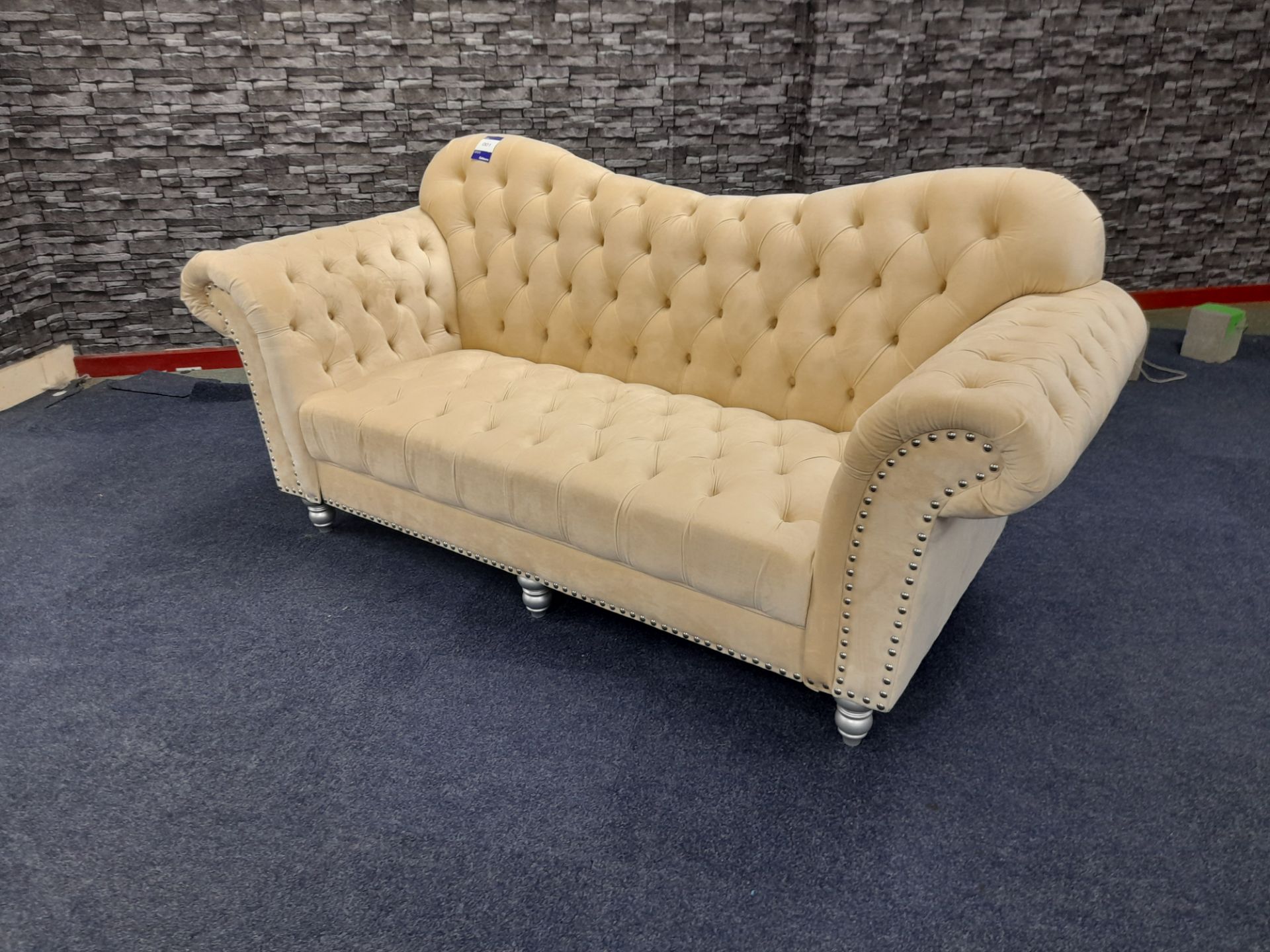 Cream fabric upholstered, 3 seater, chesterfield type sofa (Ex-Display) - Image 7 of 7