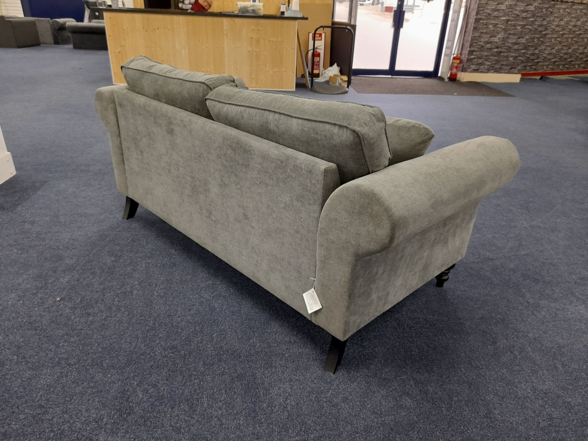 Grey fabric upholstered, 3 seater, standard cushioned back sofa (Ex-Display) - Image 4 of 6